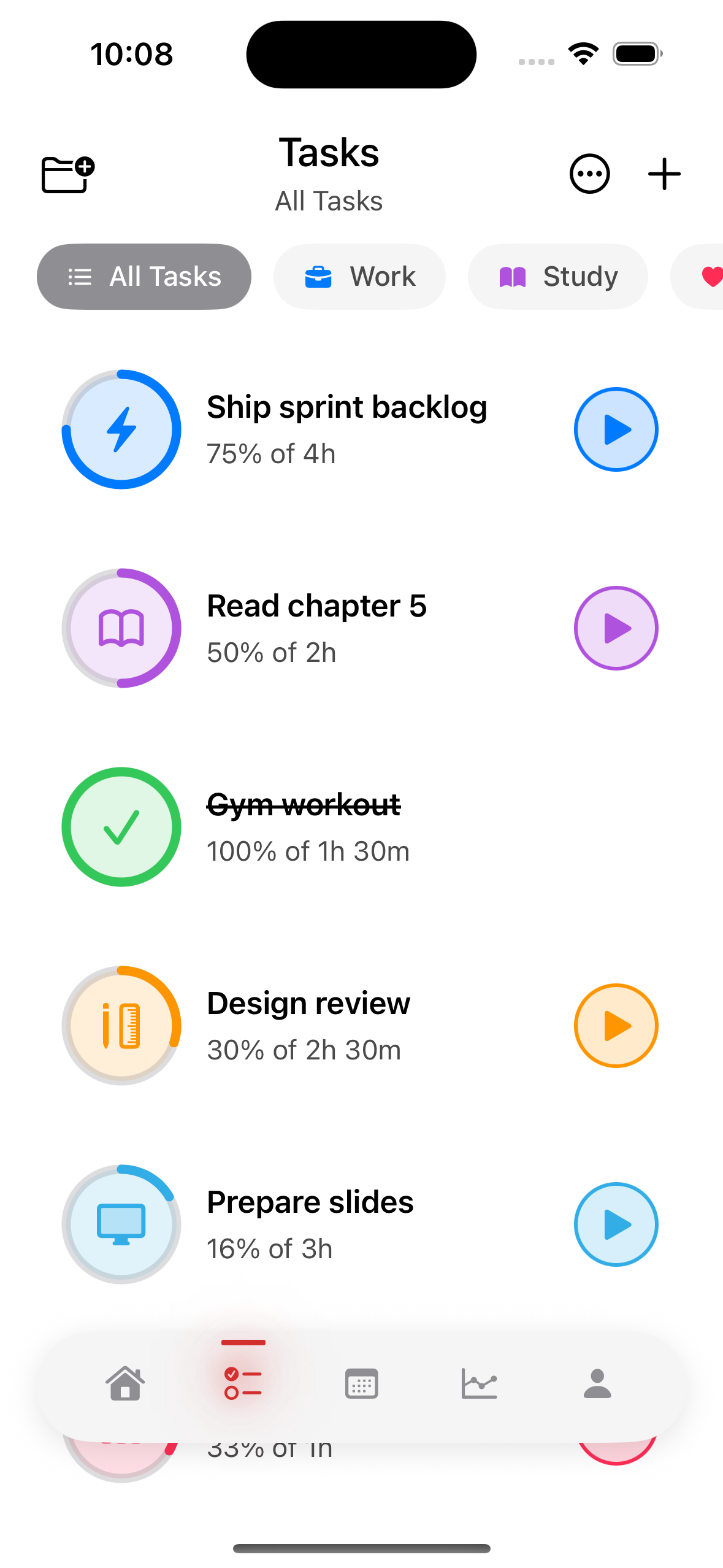 PomoPal Tasks screen